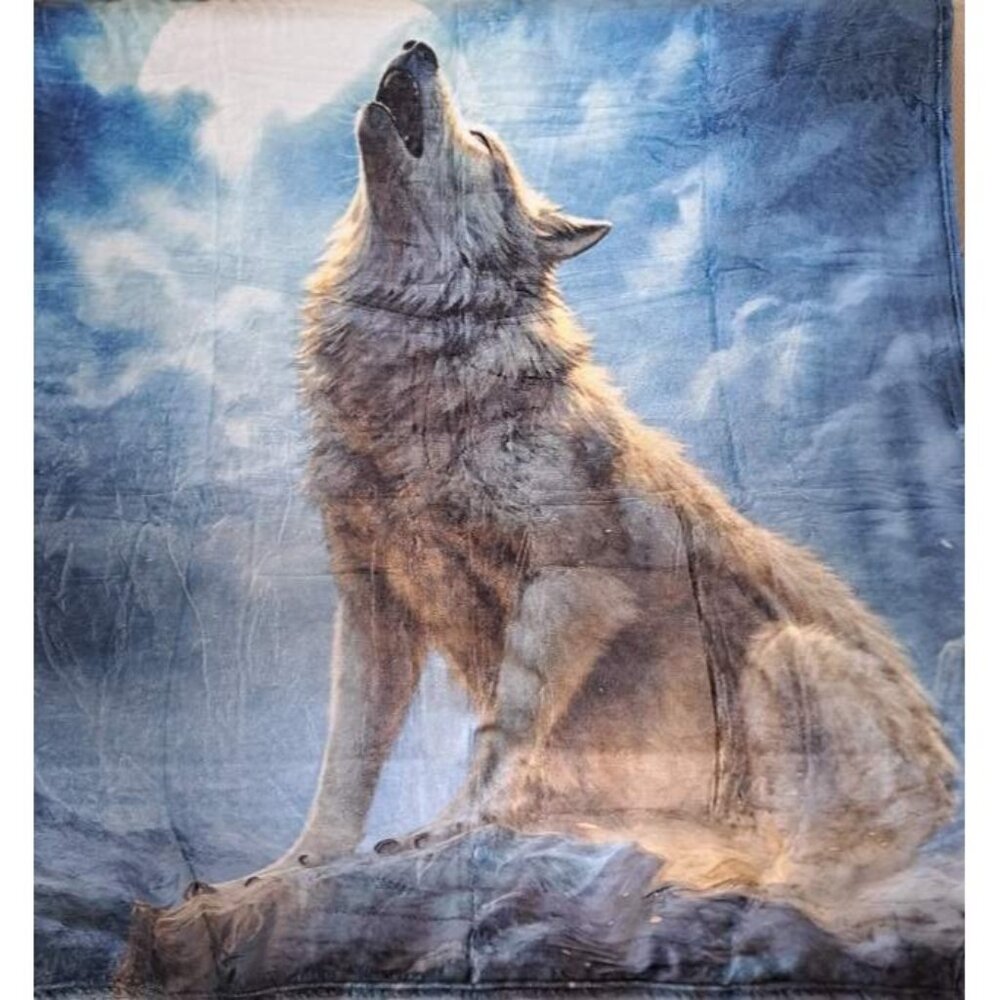 New White Lone Wolf Plush Throw Blanket Gift Full Moon Clouds Night Howl Howling